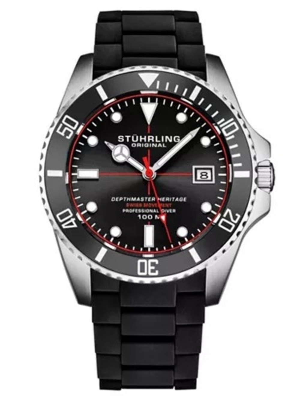 Stuhrling Original Depthmaster Heritage Black and Red Men’s Dive Watch